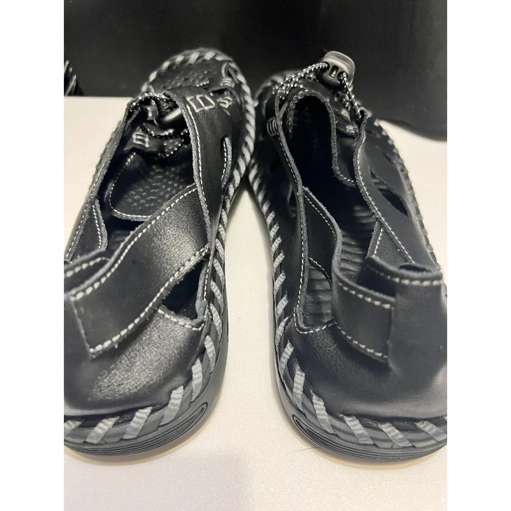 Black Leather Fisherman Sandals Mens Size 12.5 EU 48 Orthopedic Shoes Walk